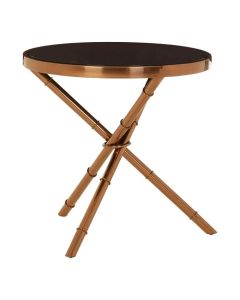 Aurora Glass Top Side Table In Black With Rose Gold Frame