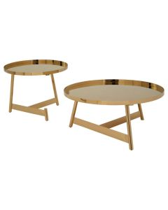 Aurora Round Metal Nest Of 2 Tables In Gold