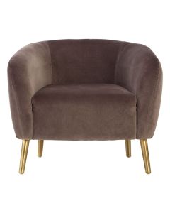 Louxor Velvet Round Armchair In Grey With Rich Gold Metal Legs