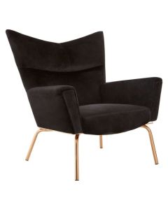 Narsingdi Wingback Velvet Upholstered Armchair In Black