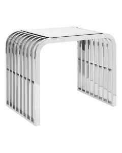 Vogue Clear Glass Top Slatted End Table With Silver Stainless Steel Frame