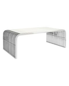 Vogue Slatted Clear Glass Coffee Table With Silver Stainless Steel Base