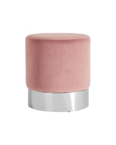 Vogue Velvet Round Stool In Pink With Silver Base