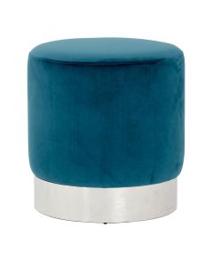 Vogue Round Velvet Stool In Teal With Silver Base