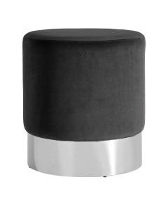 Vogue Velvet Round Stool In Black With Silver Base