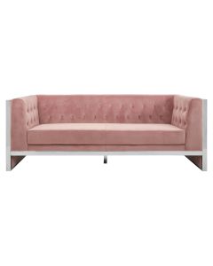 Vogue Polyester Velvet 3 Seater Sofa In Pink With Stainless Steel Frame
