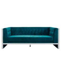 Vogue Polyester Velvet 3 Seater Sofa In Teal With Stainless Steel Frame