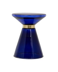 Magee Blue Glass Side Table With Gold Steel Stripe