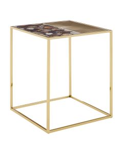 Vita Square Agate Stone Side Table With Gold Metal Frame