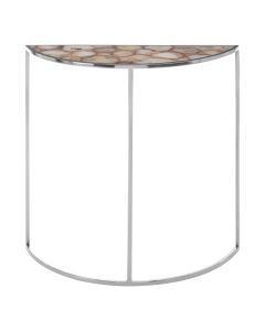 Vita Half Moon White Agate Console Table With Silver Frame