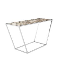 Vita Agate Top Console Table In White With Gold Metal Frame