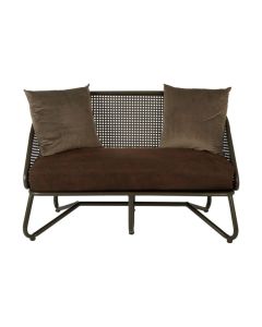 Nahilla Faux Leather 2 Seater Sofa In Brown With Metal Curved Legs