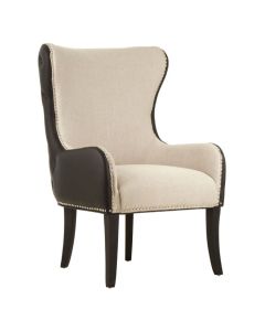 Dadri Classic Wingback Fabric Upholstered Armchair In Natural