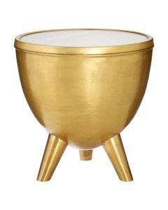 Crest White Marble Top Side Table With Brass Metal Base