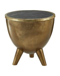 Crest Black Marble Top Side Table With Brass Metal Base