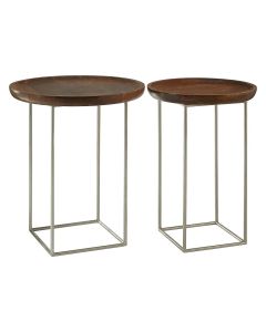 Crest Set of 2 Wood Top Side Tables In Natural With Iron Base