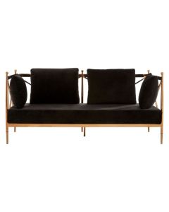 Nakisia Velvet 2 Seater Sofa In Black With Rose Gold Lattice Arms