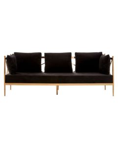 Nakisia Velvet 3 Seater Sofa In Black With Rose Gold Lattice Arms