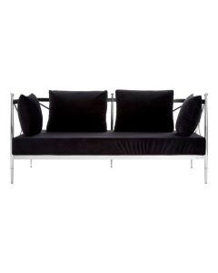 Nakisia Velvet 2 Seater Sofa In Black With Silver Lattice Arms