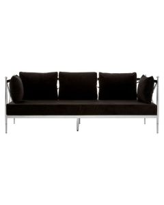 Nakisia Velvet 3 Seater Sofa In Black With Silver Lattice Arms