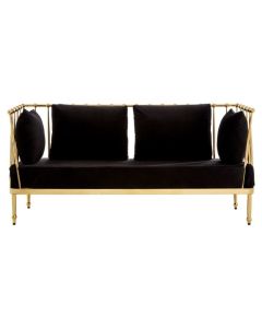 Nakisia Velvet 2 Seater Sofa In Black With Gold Tapered Arms
