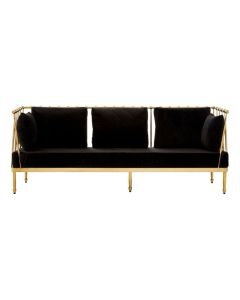 Nakisia Velvet 3 Seater Sofa In Black With Gold Tapered Arms