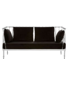 Nakisia Velvet 2 Seater Sofa In Black With Silver Tapered Arms