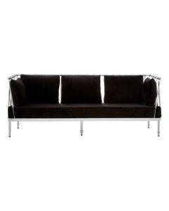 Nakisia Velvet 3 Seater Sofa In Black With Silver Tapered Arms