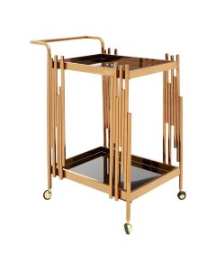 Novo Bar Trolley With 2 Glass Tier In Rose Gold Steel Frame