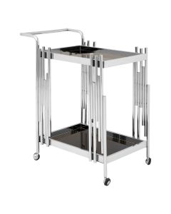 Novo Bar Trolley With 2 Glass Tier In Silver Steel Frame