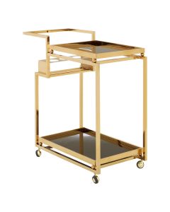 Novo Bar Trolley With 3 Glass Tier In Gold Stainless Steel Frame