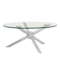 Novo Round Clear Glass Coffee Table With Silver Legs