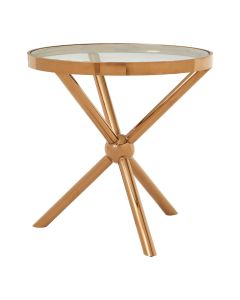 Novo Round Clear Glass Side Table In Rose Gold SteelLegs