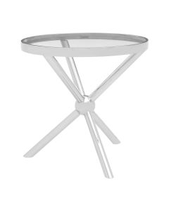 Novo Round Clear Glass Side Table In Silver Steel Legs