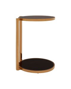 Novo Black Glass 2 Tier Side Table In Rose Gold Steel Frame