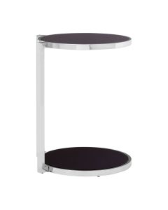Novo Black Glass 2 Tier Side Table In Silver Steel Frame