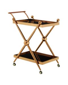 Novo Cross Design Bar Trolley With 2 Glass Tier In Rose Gold Steel Frame