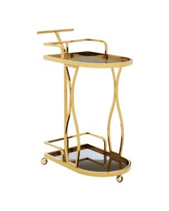 Novo Wavy Design Bar Trolley With 2 Glass Tier In Gold Steel Frame