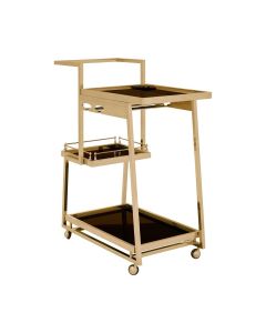 Novo Bar Trolley With 3 Glass Tier In Gold Steel Frame
