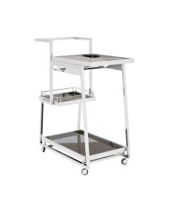 Novo Bar Trolley With 3 Glass Tier In Silver Steel Frame