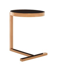 Novo Black Glass Side Table In Rose Gold With T-Shaped Base
