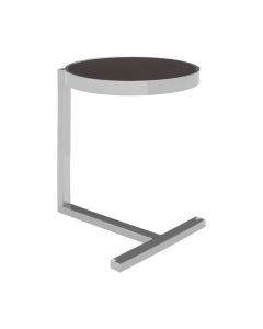 Novo Black Glass Side Table In Silver With T-Shaped Base