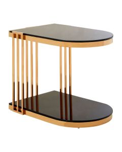 Novo Black Glass Side Table In Rose Gold U-Shaped Steel Frame