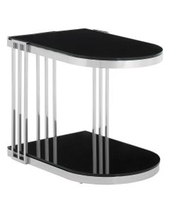 Novo Black Glass Side Table In Silver U-Shaped Steel Frame