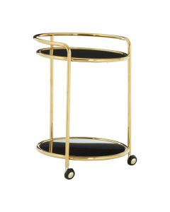 Novo Round Black Shelves Bar Trolley In Gold Steel Frame