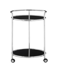 Novo Round Black Shelves Bar Trolley In Silver Steel Frame