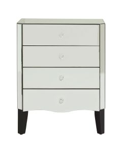 Gabriella Mirrored Chest Of 4 Drawers With Pine Wood Legs