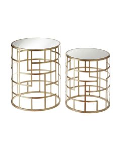 Avantis Mirrored Glass Set Of 2 Side Tables With Champagne Metal Frame