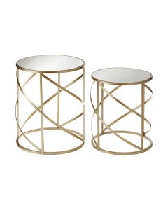 Avantis Mirrored Glass Set Of 2 Side Tables With Swirl Frame