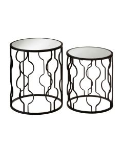 Avantis Mirrored Glass Set Of 2 Side Table With Undulating Frame